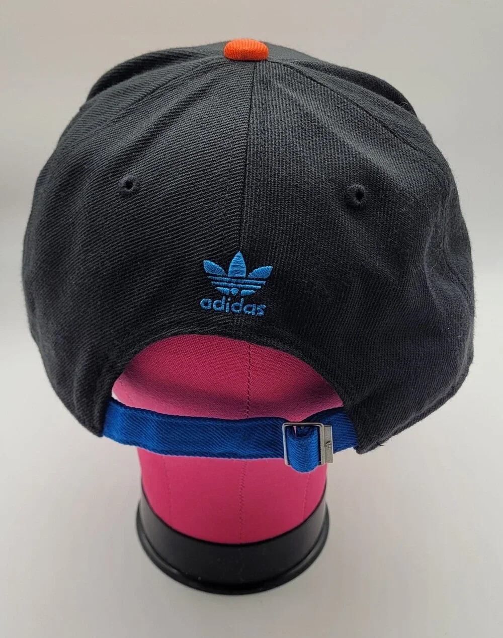 Adidas Hat Cap StrapBack Black Orange Trefoil Logo Embroidered Mens UnderbrimY2K
